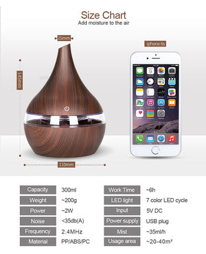 300ml USB Electric Aroma air diffuser wood grain Ultrasonic