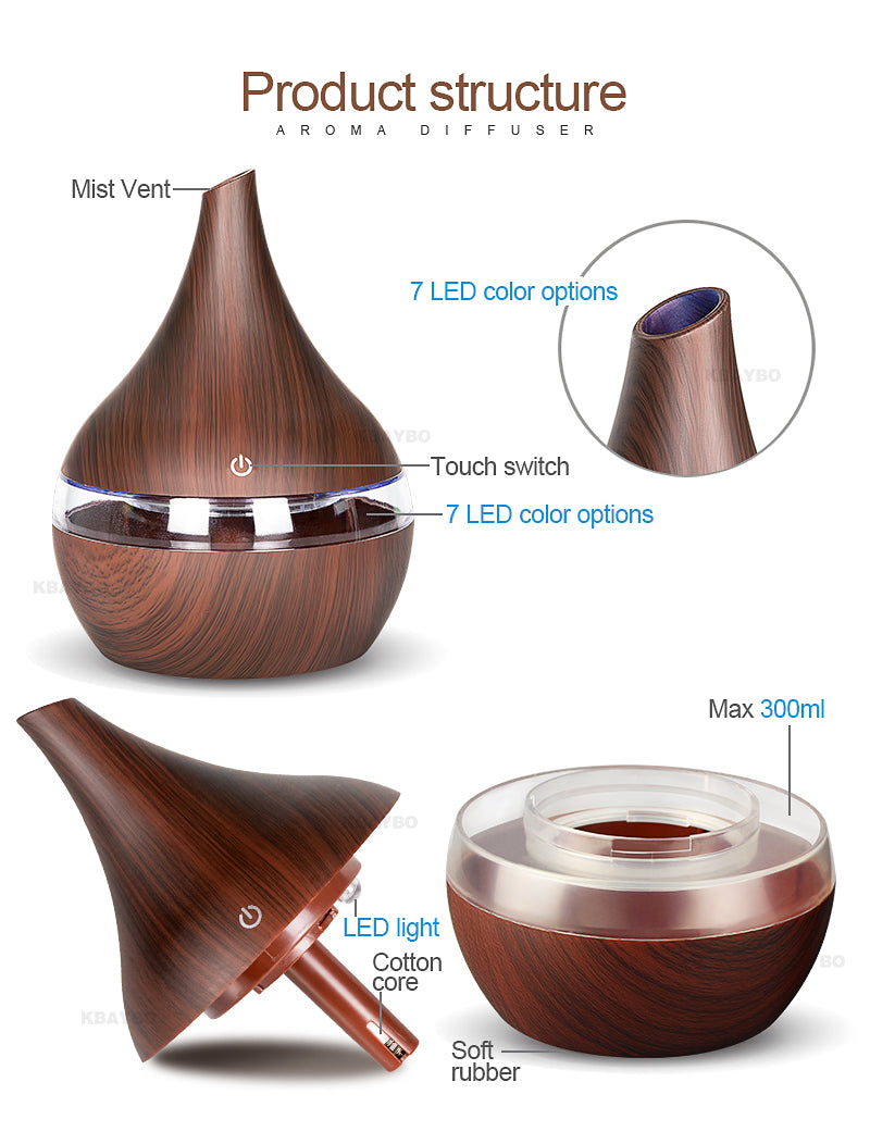 300ml USB Electric Aroma air diffuser wood grain Ultrasonic